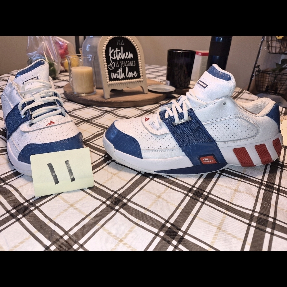 Adidas Mens' Blue, White, and Red Sneakers